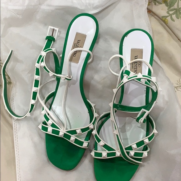 valentino green suede rock stud sandals 40 - Picture 2 of 4